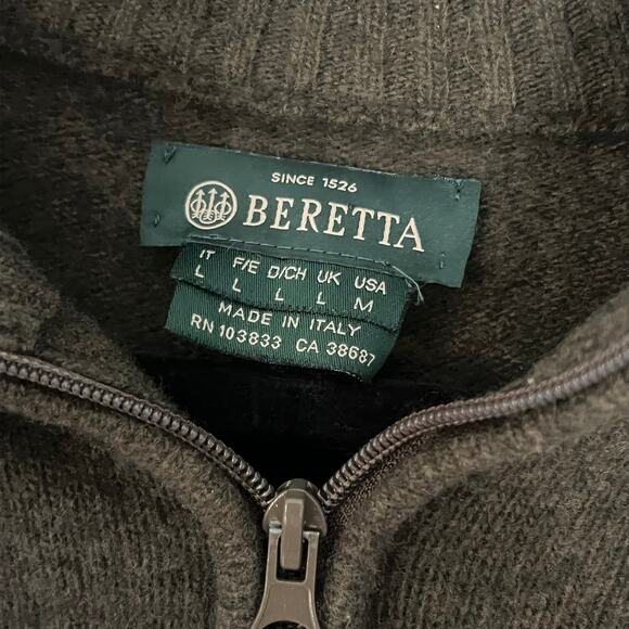 Beretta Men’s Quarter-Zip Wool Blend Sweater Size L Olive Green Luxury Italy - Picture 2 of 5